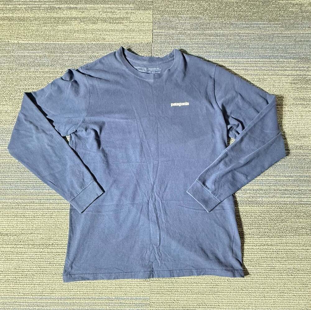 Patagonia Long Sleeve Responsibili-Tee Size L Navy Blue Graphic Logo Shirt